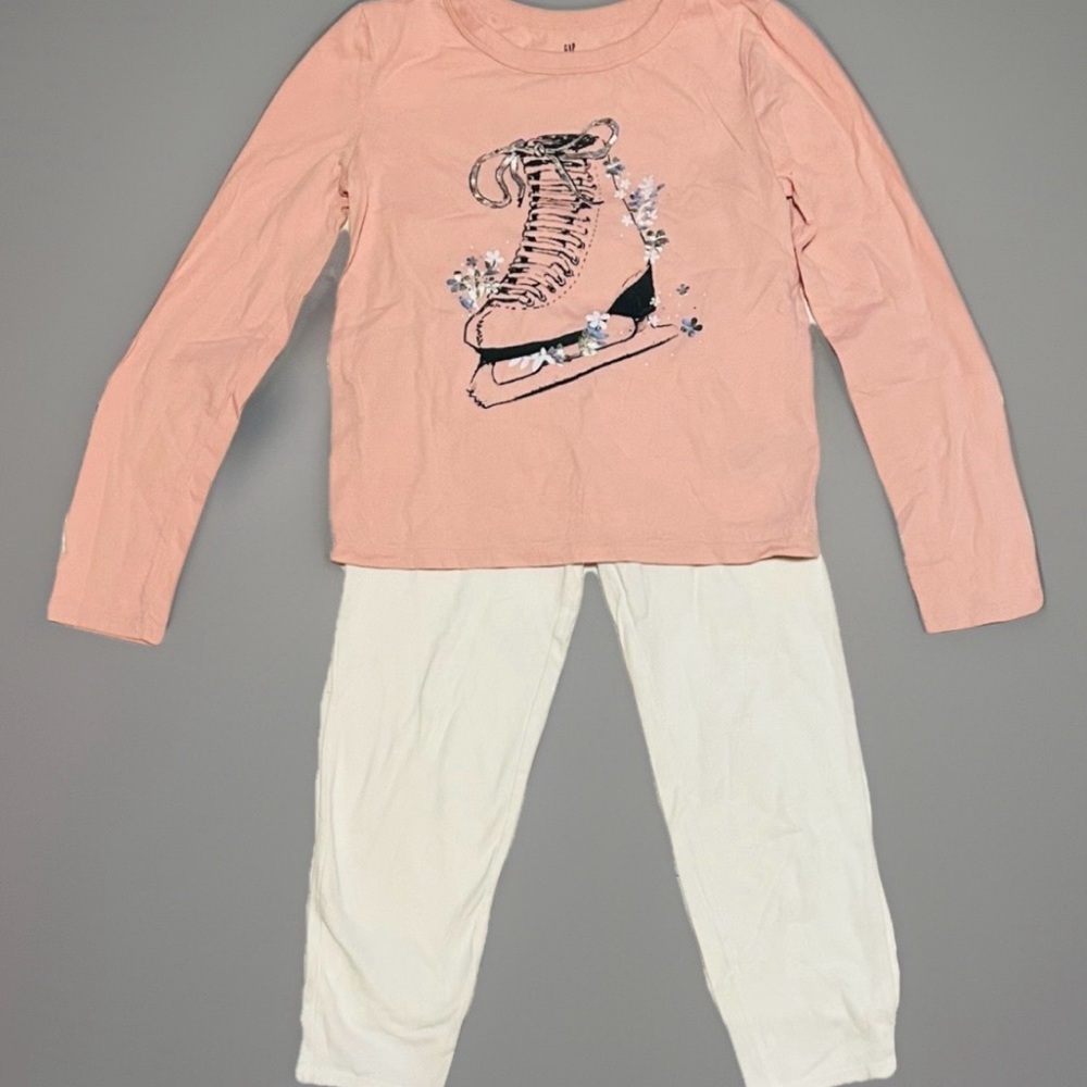 Gap Girls Ice Skate Pink T-Shirt White Leggings Outfit Set Size 12
